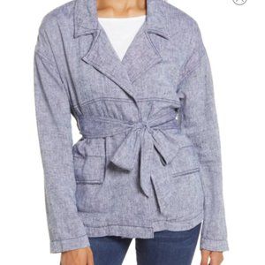 NWT Navy Cross Dye Belted Linen Blend Jacket